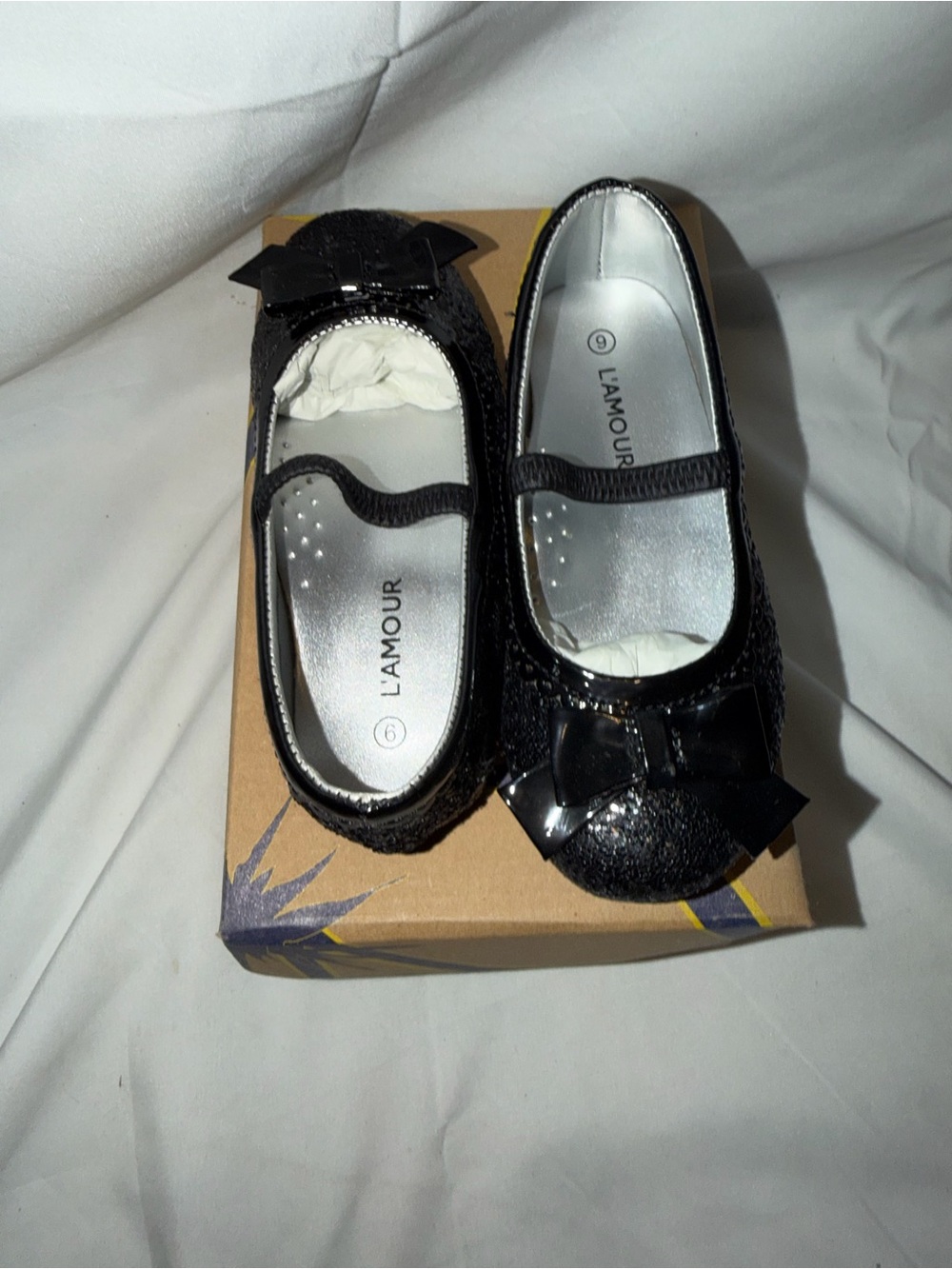 LAmour Black Sparkle Bow Mary Jane Girls Size 9